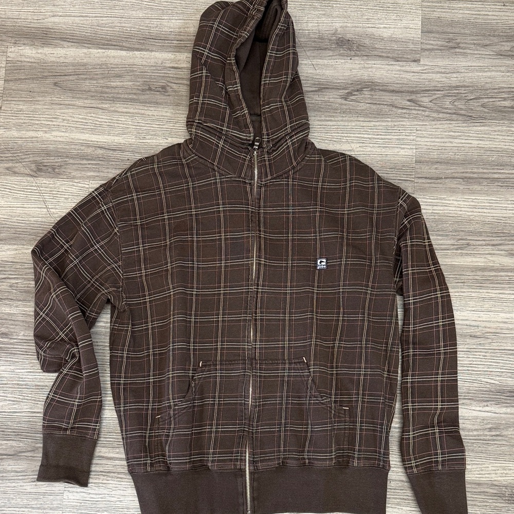 Globe Brown Checkered Zip-Up Sweater